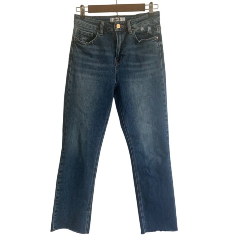 Mica Denim 27 High Rise Crop Flare Jeans Raw Hem Stretch Coastal Chic Clean Girl